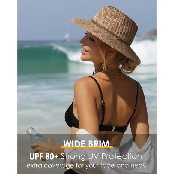 Women\'s Wide Brim Straw Sun Hat UPF 80+ Beach Fashion Fedora for Outdoor main image 6